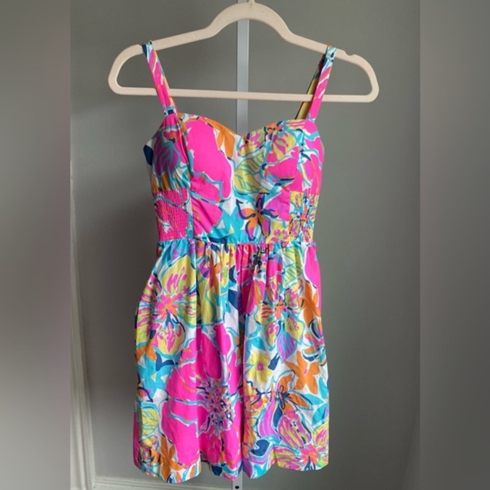 🌸LILY PULITZER FLORAL NEON WILLOW FIT & FLARE DRESS SIZE ZERO 0